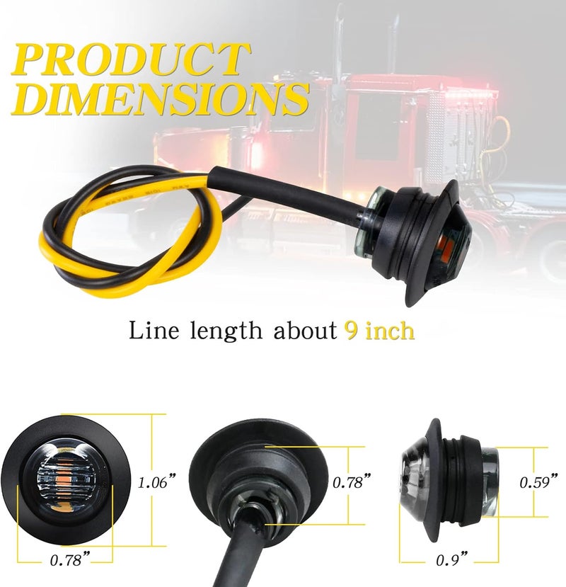 KEING 10 Pack Sealed Waterproof Mini Round 3/4 Inch Amber LED Marker Lights Signal Light 12V for Trailer Truck Bus Pickup Van ATV RV Lorry Caravan, 5 Years Warranty (Smoked Lens) - Image 4